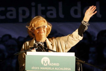 Manuela Carmena, durante la noche electoral de las elecciones municipales de 2015.-EFE