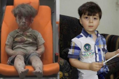 Omran Daqneesh, a la izquierda, el pasado agosto, tras un bombardeo en Alepo, y, a la derecha, en la actualidad.-