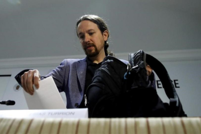 Pablo Iglesias en su ponencia en la universidad de verano de El Escorial.-JC HIDALGO