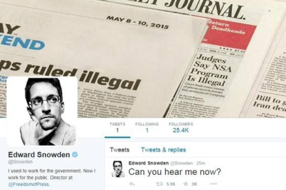 Página de Twitter del exanalista de la NSA Edward Snowden.-TWITTER