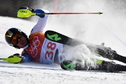Juan del Campo, en la caída sufrida en el eslalon olímpico.