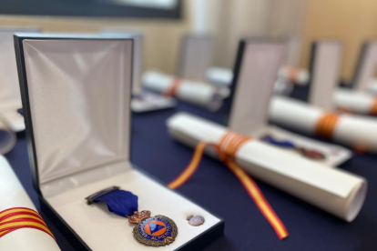 Los agentes de la Brigada de Estupefacientes de la Policía Nacional de Burgos reciben la medalla al Mérito de la Protección Civil.