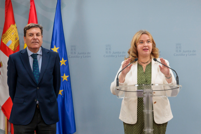 Carlos Fernández Carriedo y Cristina Ayala, en la rueda de prensa tras la reunión con el presidente de la Junta.