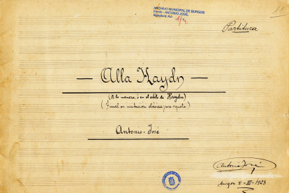 Nota de Antonio José sobre la partitura Alla Haydn cuyo original se conserva en el Archivo Municipal de Burgos.