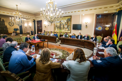 Pleno de la Diputación Provincial que ha aprobado los primeros presupuestos de este mandato con el voto a favor del PP y  Vox y en contra de PSOE y Sentir Aranda.