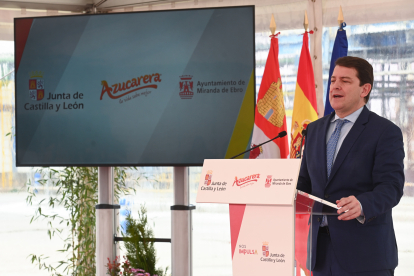 El presidente de la Junta de Castilla y León, Alfonso Fernández Mañueco, participa en la presentación del proyecto de las obras de ampliación de la Fábrica Azucarera de Miranda de Ebro