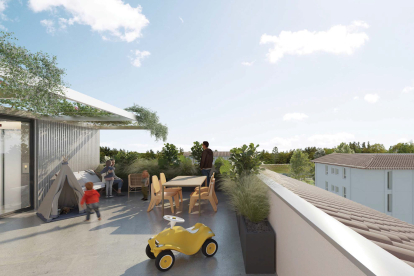 Recreación de las viviendas para jóvenes de San Cristóbal, según el proyecto ganador de Gurea Arquitectura Cooperativa.