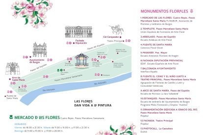 Mapa de los monumentos florales de la Fiesta de las Flores 2024 en Burgos –