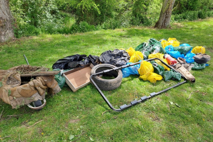 Residuos recogidos en una jornada de voluntariado en el río Vena, en Villímar.
