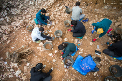 Trabajos en la parte de ocupación neandertal en Galería de Estatuas Exterior.