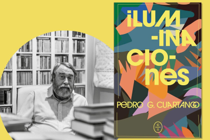 Pedro G. Cuartango junto a la portada de su nuevo libro, 'Iluminaciones'.