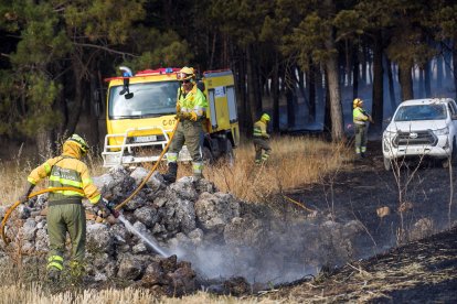 Medios aéreos y terrestres intervienen en el incendio.