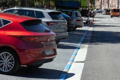 Zona azul de estacionamiento regulado en la capital burgalesa.