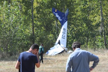 Una fallecida y un herido grave en el accidente de una avioneta en Abia de las Torres (Palencia), en la imagen la avioneta siniestrada