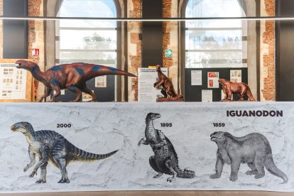 La evolución en la ilustración del Iguanodón desde el siglo XIX hasta el siglo XXI. La más grande se creo en el laboratorio de La Estación.