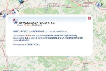 Gráfico elaborado por la DGT sobre el corte en la AP-1.