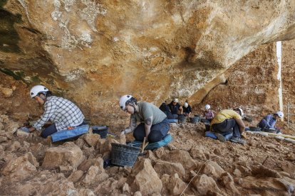 Un grupo de unos 12 excavadores trabajando este año en la superficie de Galería.