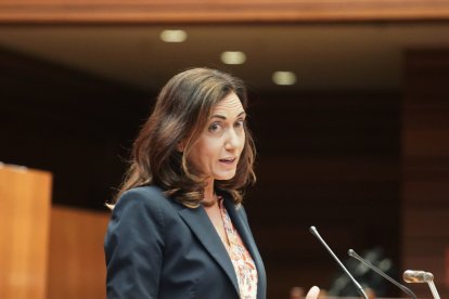 La procuradora de la UPL Alicia Gallego, durante su intervención en el debate de investidura del candidato a la Presidencia de la Junta de Castilla y León.