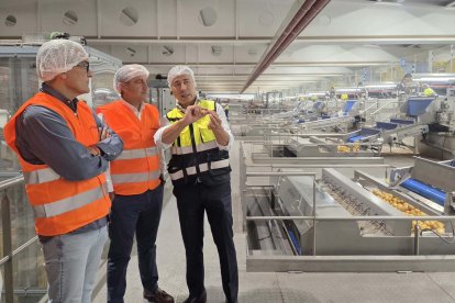 El consejero de Agricultura, Ganadería, Medio Rural y Política Ambiental de la Junta de Castilla y León, Joaquín Antonio Pino, visita las instalaciones de Patatas Meléndez en Medina del Campo (Valladolid).