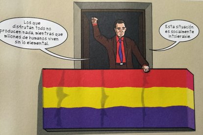 Benaiges pronuncia el mitin del 1º de Mayo de 1936 desde el balcón del Ayuntamiento de Briviesca. BLUME