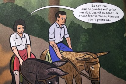 Antoni Benaiges pasea en burro con su novia, Julia. BLUME