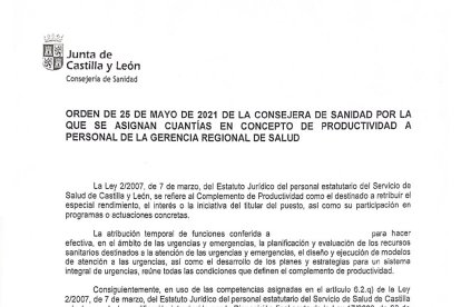 MÁS DE 1.680 EUROS MENSUALES. En el documento, firmado por la ex consejera Verónica Casado, el 17 de agosto de 2020, la enfermera interina E. recibió 1.680,26 eruos en concepto de complemento de productividad entre el 1 de septiembre y el 31 de diciembre de 2020. No fue el único, hay otros dos, uno de 14 de enero de 2021, por un importe de 1.603,05 euros, y otro por la misma cantidad de 25 de mayo de 2021, en la imagen, por el mismo complemento.