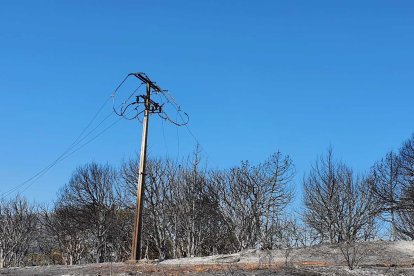 Los operarios sustituían esta mañana esta antena derretida por el fuego. FOTO: L.V.L