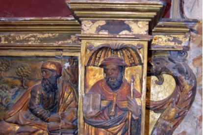 Detalle de las graves pérdidas de policromía y preparación