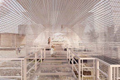 Recreación mediante malla del palacio de Alfonso X, que desapareció en la voladura del Castillo de Burgos. AU Arquitectos y AJO Taller de Arquitectura.