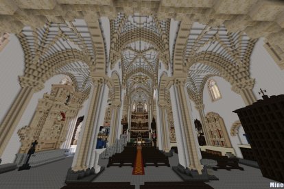 Reconstrucción con bloques de Minecraft del interior de la iglesia de Villegas.