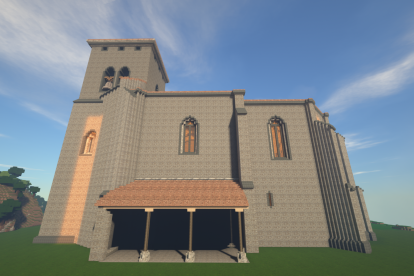 Recreación en Minecraft del exterior de la iglesia de Fuenteodra.