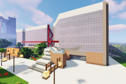 Una de las primeras reconstrucciones del equipo, el complejo del Paseo de Atapuerca con el Museo de la Evolución como protagonista.