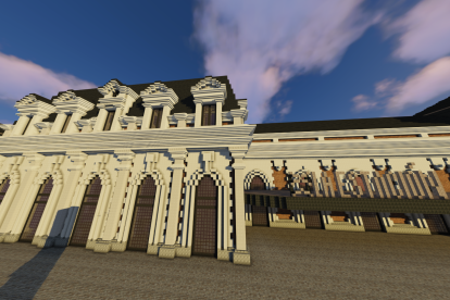 Reconstrucción en Minecraft de los exteriores de La Estación de la Ciencia y la Tecnología de Burgos.