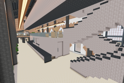 Reconstrucción en Minecraft del interior de La Estación de la Ciencia y la Tecnología de Burgos.