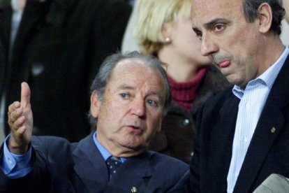 Josep Lluís Núñez y su inseparable vicepresidente Joan Gaspart.