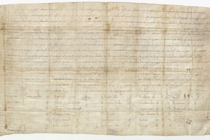 Este es el documento del Monasterio de San Pedro de Cardeña que se modificó en el siglo XII. La mezcla de estilos de letras visigóticas, abreviaturas de diferente épocas mezcladas y signos erróneos pequeños flases que demuestran que el documento era una falsificación.
