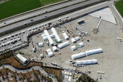 Imagen aérea del Hospital de campaña levantado tras el terremoto de Turquía en el que han prestado atención sanitaria las enfermeras burgalesas. BOMBEROS MADRID