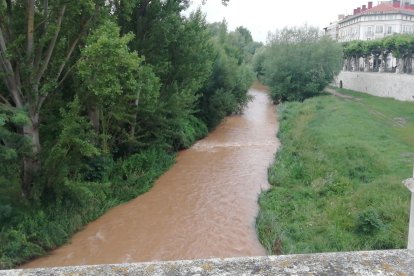 Los paseantes se detienen a contemplar la belleza efímera de la naturaleza en este fascinante cambio de color del río.