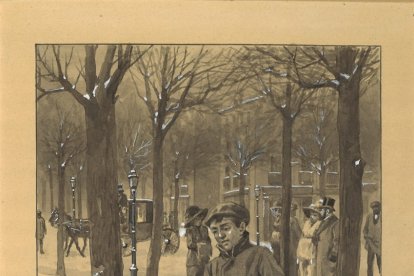 'Joven caminando por una ciudad nevada' de Evaristo Barrio.