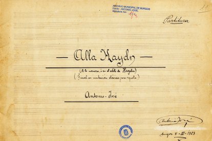 Nota de Antonio José sobre la partitura Alla Haydn cuyo original se conserva en el Archivo Municipal de Burgos.