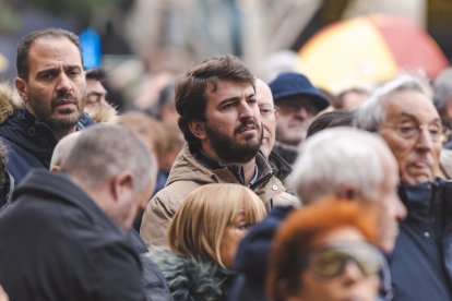 Instante de la concentración contra la amnistía en la Plaza Mayor.