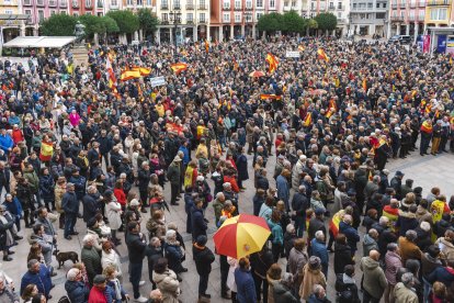 Instante de la concentración contra la amnistía en la Plaza Mayor.