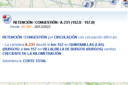 Captura del aviso de la DGT