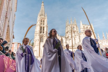 Un momento de la emocionante procesión del Domingo de Ramos en la capital burgalesa, en el que los niños son los protagonistas.