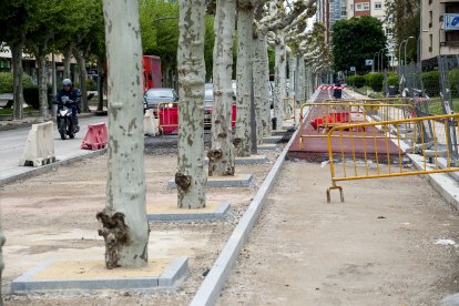 Las obras del carril bici de la calle Vitoria, a la altura del número 46.