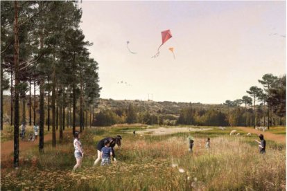 Praderas de las campas, un espacio de ocio proyectado por los arquitectos ganadores en las cercanías de un nuevo Humedal, cerca del barrio de Villalonquéjar.