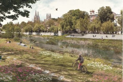 Vista de la Catedral desde el río Arlanzón.