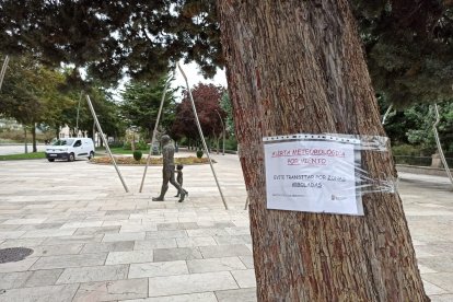 Imagen de un cartel advirtiendo no pasar por zonas arboladas.