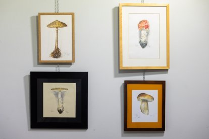 Dibujos del artista Eduardo Sánchez aderezan la exposición en la sala del Teatro Principal.