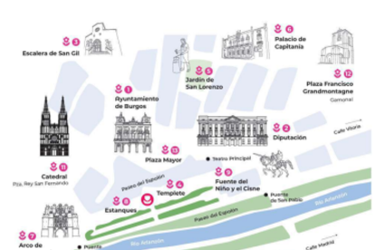 Aquí tienes el mapa donde se encuentran las 13 esculturas vegetales que transformarán este fin de semana, del 16 al 18 de mayo, el centro de Burgos. El emplazamiento de Gamonal cambia por las obras: se traslada a la Plaza Santiago.